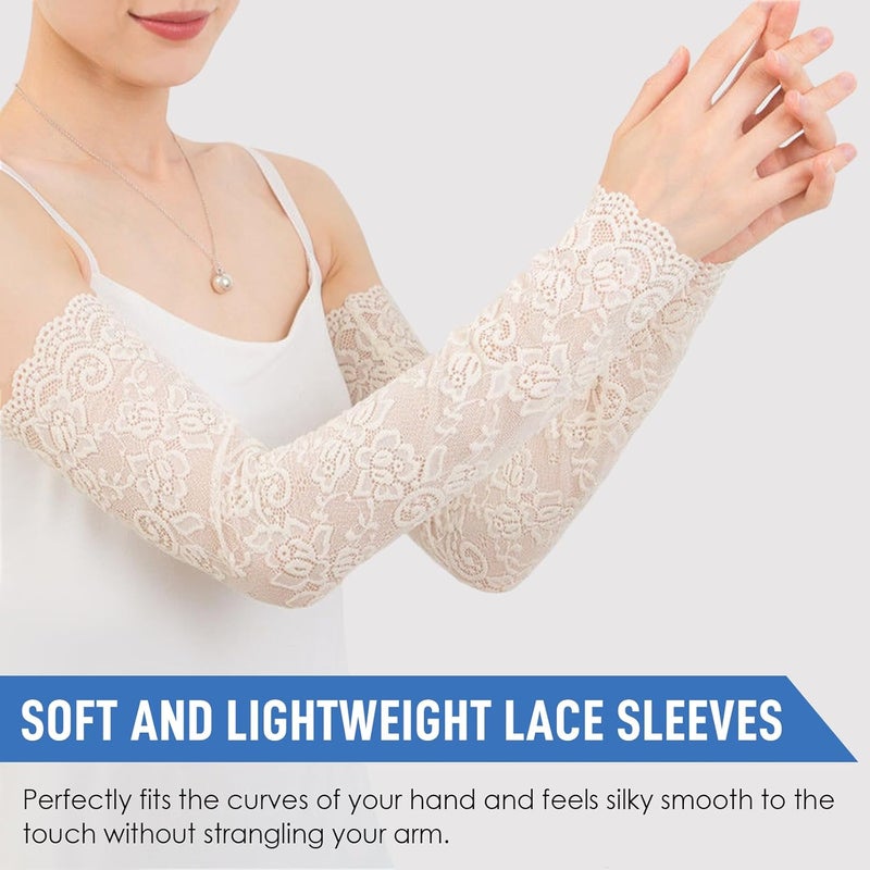 RainFlowwer Lace Arm Sleeves For Women Wedding Sleeve, Floral Long Fingerless Lace Gloves for Bridal Party Prom Costume - Image 4